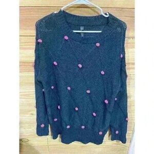 ALYA Womens Pink Dot Cable Knit Round Neck Preppy Sweater